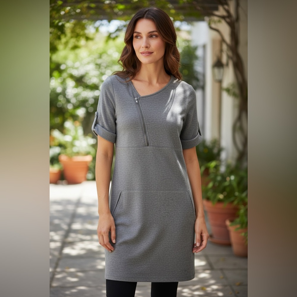 BCBG MAXAZRIA Lambswool Sweater Dress Zipper Heather Gray Knit XS